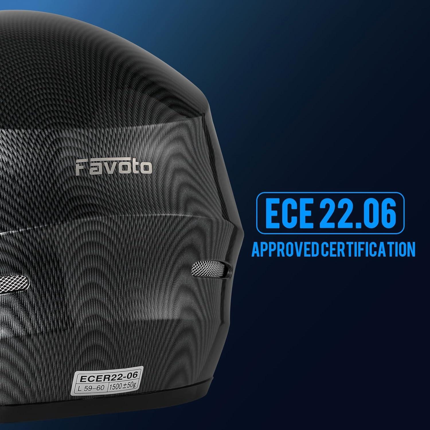 Favoto Motorradhelm Integralhelme ECE Zertifiziert Atmungsaktiv Kohlefaser L 59-60cm