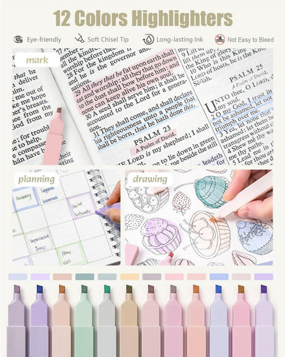 Pastell Textmarker Set mit Gelstiften und Druckbleistiften - 39-teilig