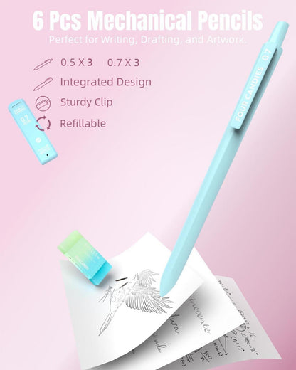 Schulsachen Set Mädchen Pastell Textmarker Druckbleistift Gelstifte Mäppchen