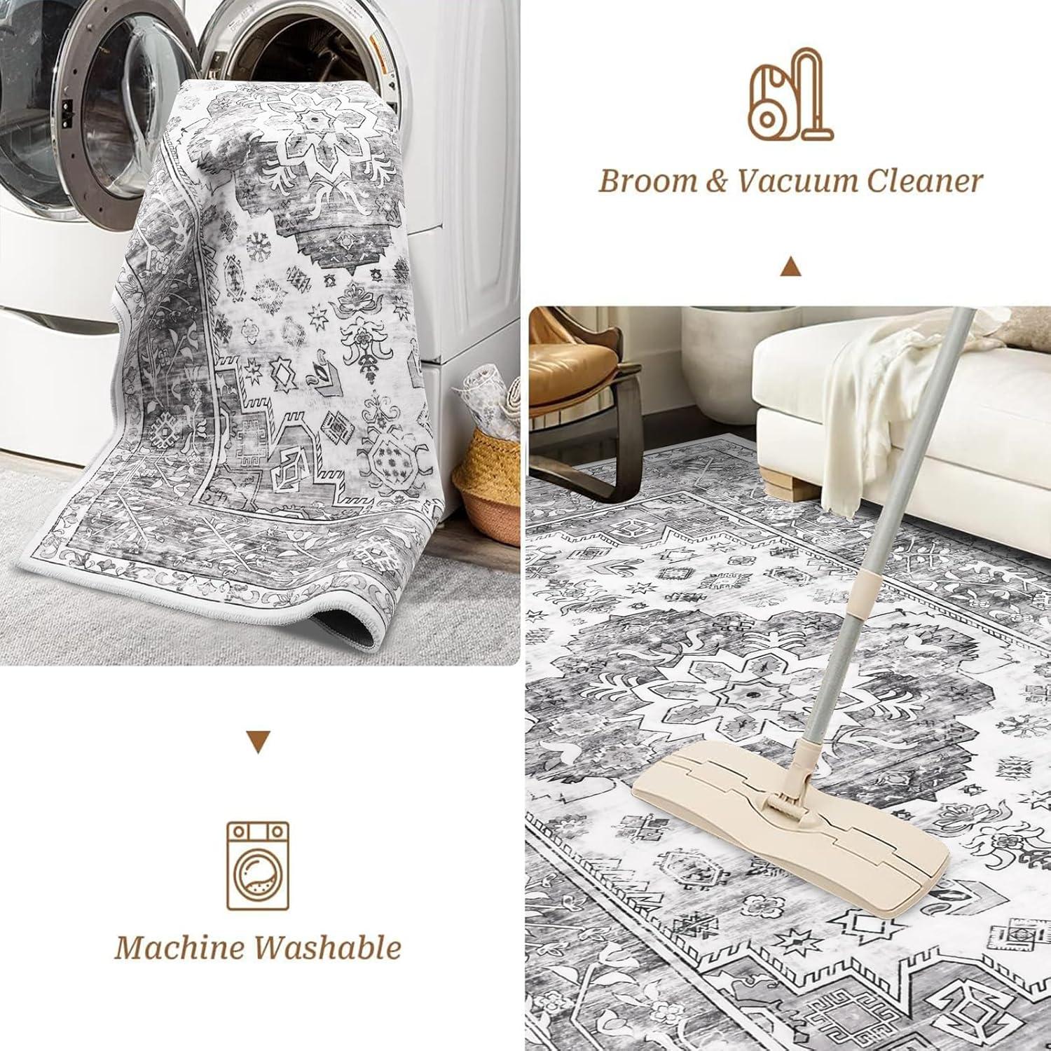 Großer Teppich Vintage Bohemian 120x180 cm Grau rutschfest waschbar