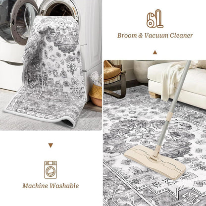 Großer Teppich Vintage Bohemian 120x180 cm Grau rutschfest waschbar