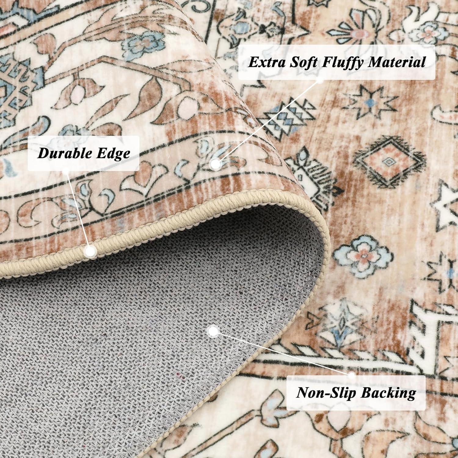 Enyhom Großer Teppich Superweich Vintage Bohemian 120 x 180 cm Cremefarben