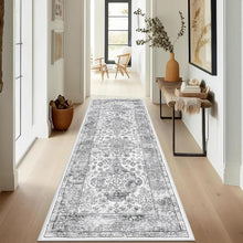 Läufer Teppich Grau 60x180 cm, Waschbar, Rutschfest, Boho Stil
