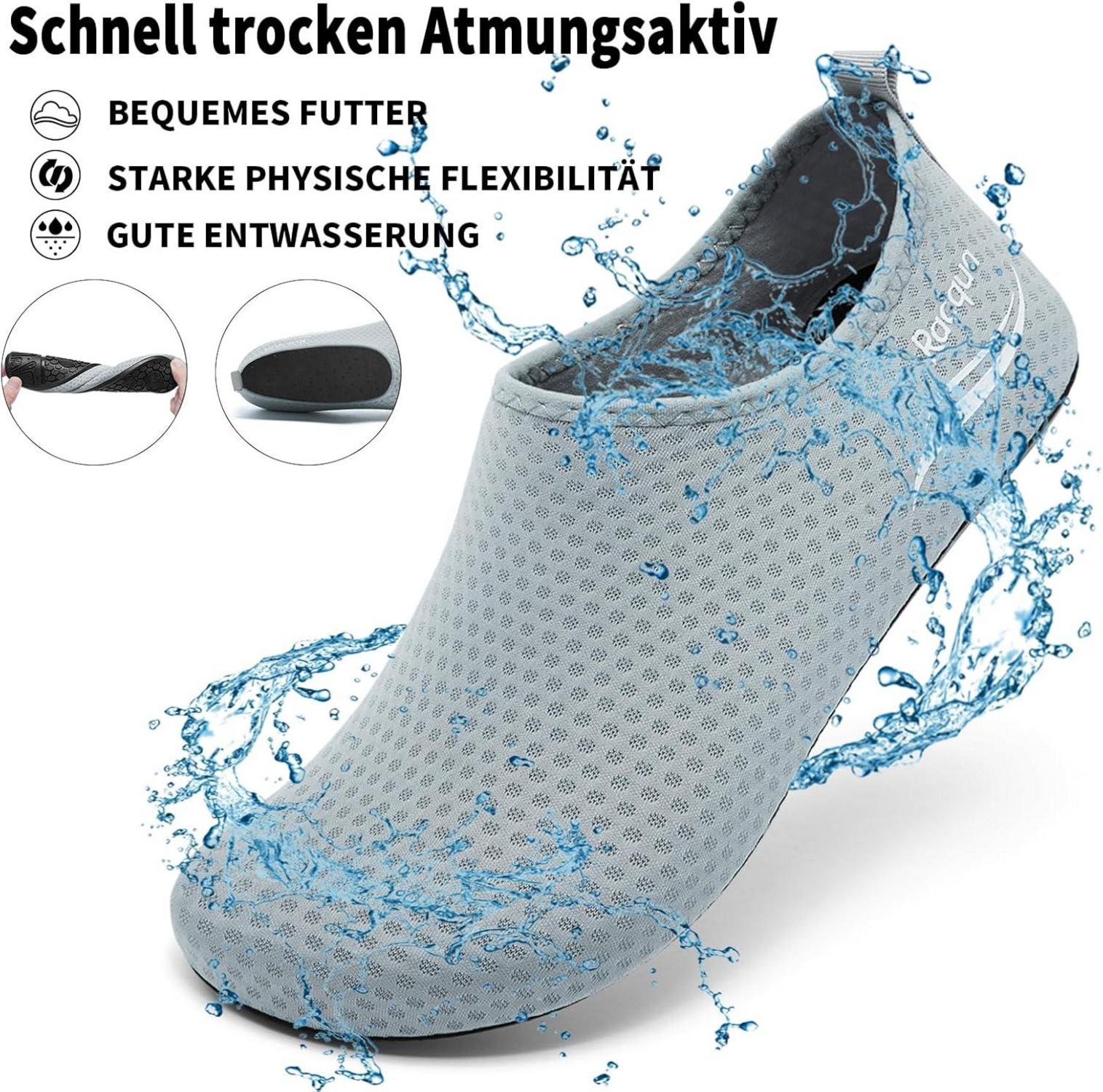 Racqua Wasserschuhe Badeschuhe Strandschuhe Barfußschuhe Gr.34-47 Grau