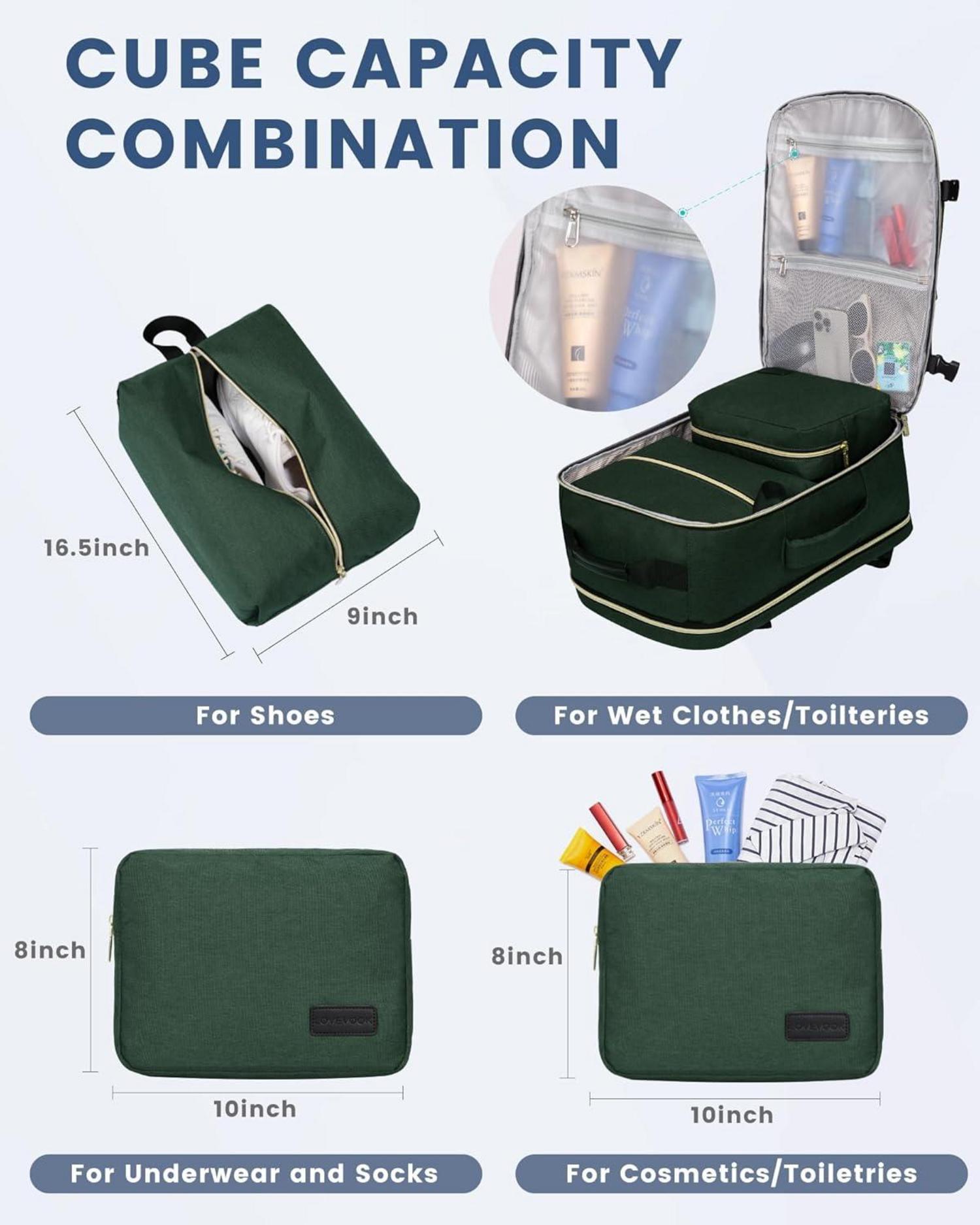 LOVEVOOK Handgepäck Rucksack 40L Reiserucksack Damen 17 Zoll Laptop Waterproof Travel Backpack Green+Black