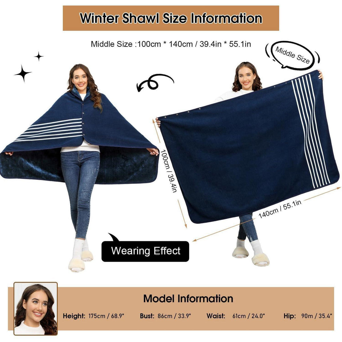 Übergroßer Winter Schal Damen mit Knopf - Warm & Kuschelig