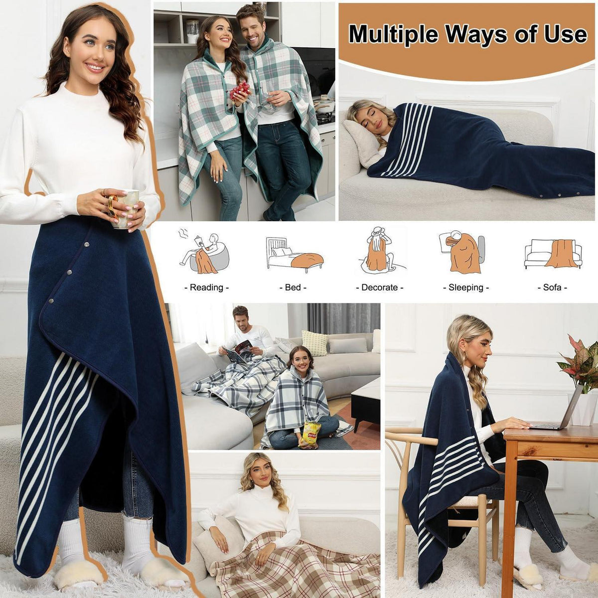 Übergroßer Winter Schal Damen mit Knopf - Warm & Kuschelig