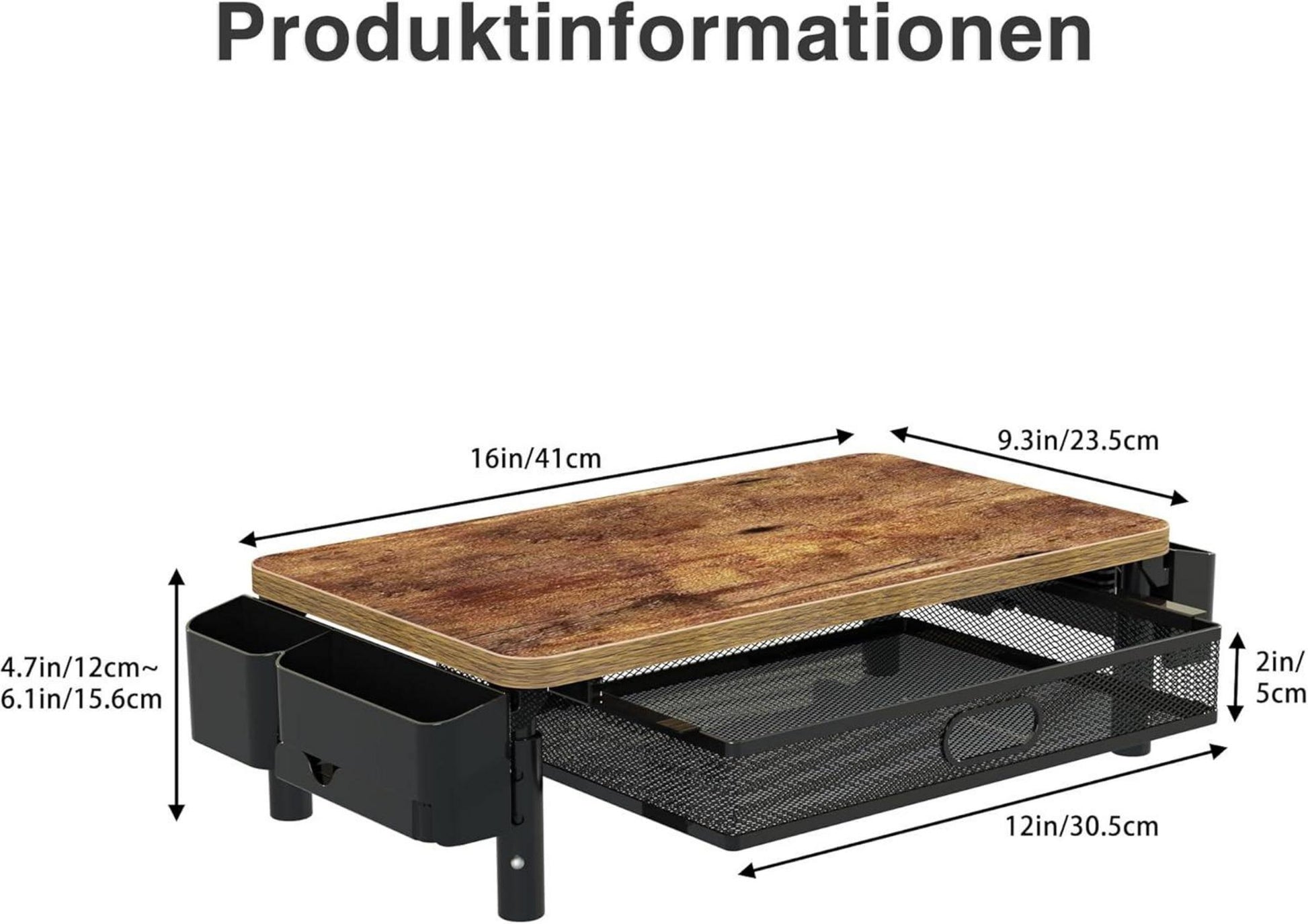 Höhenverstellbarer Monitor Ständer Holz Feuerfarben Home Office Storage