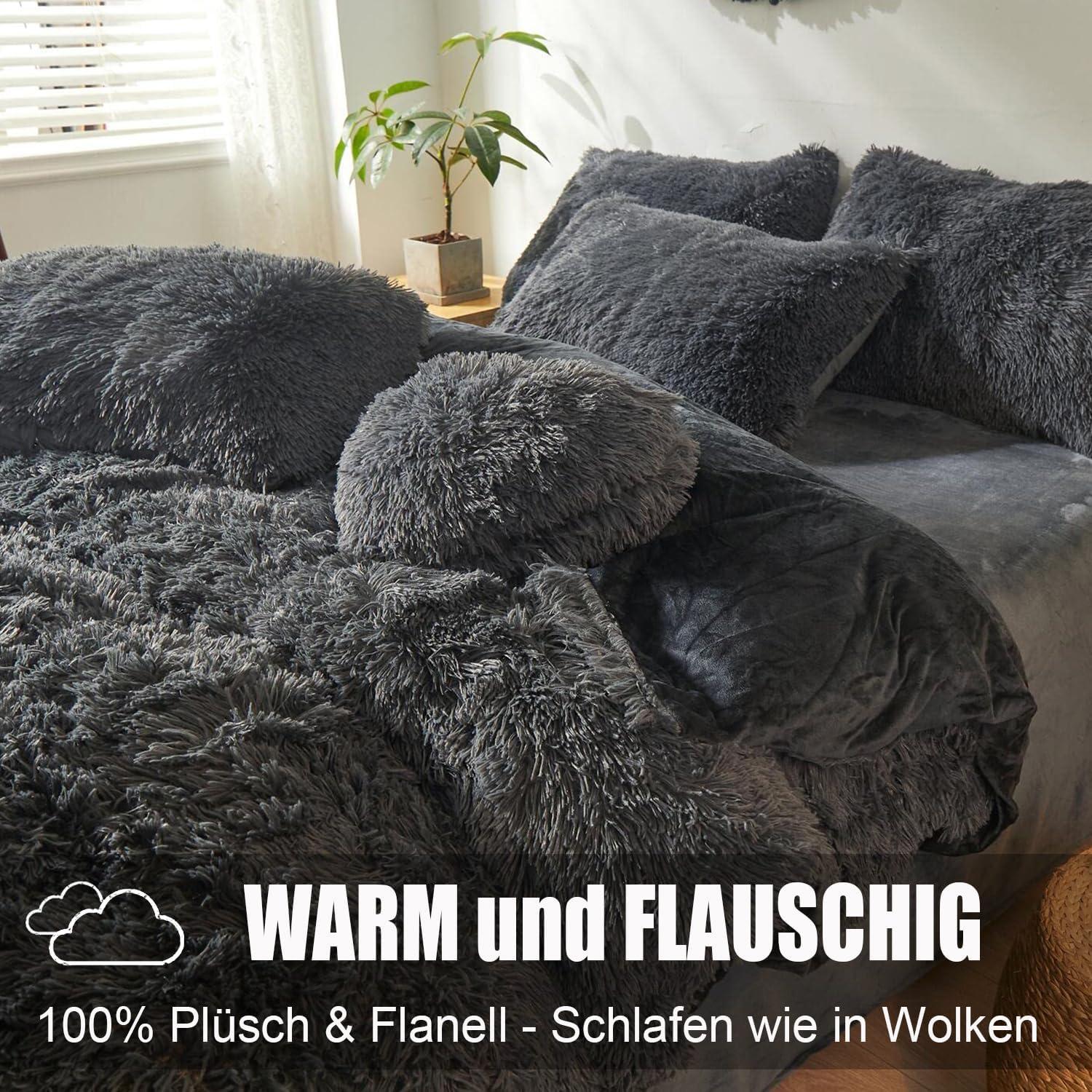 Plüsch Bettwäsche 220x240 Grau Winter Flauschig mit