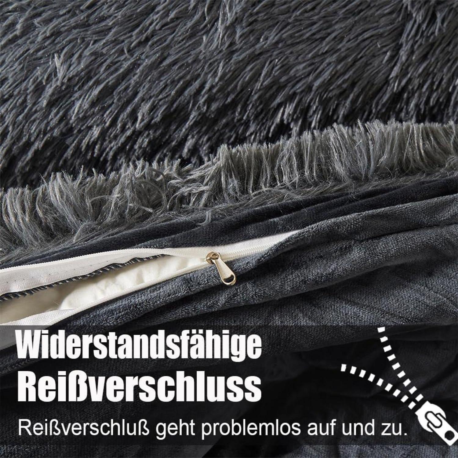 Plüsch Bettwäsche Grau 220x240 Winter Warm Kuschelig 2 Kissenbezüge