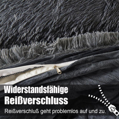 Plüsch Bettwäsche Grau 220x240 Winter Warm Kuschelig 2 Kissenbezüge