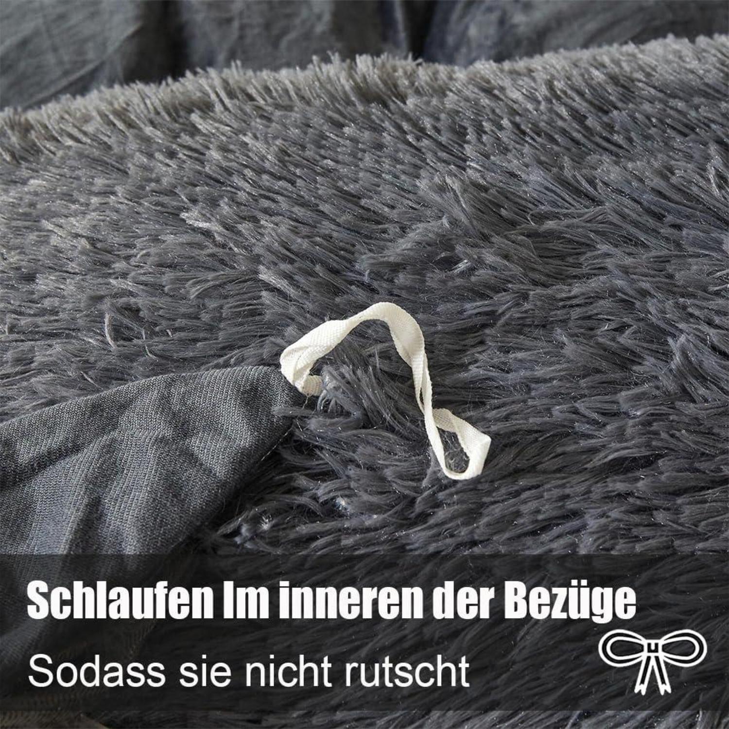 Soifox Plüsch Bettwäsche 220x240 Grau Winter Flauschig inkl. 2 Kissenbezüge