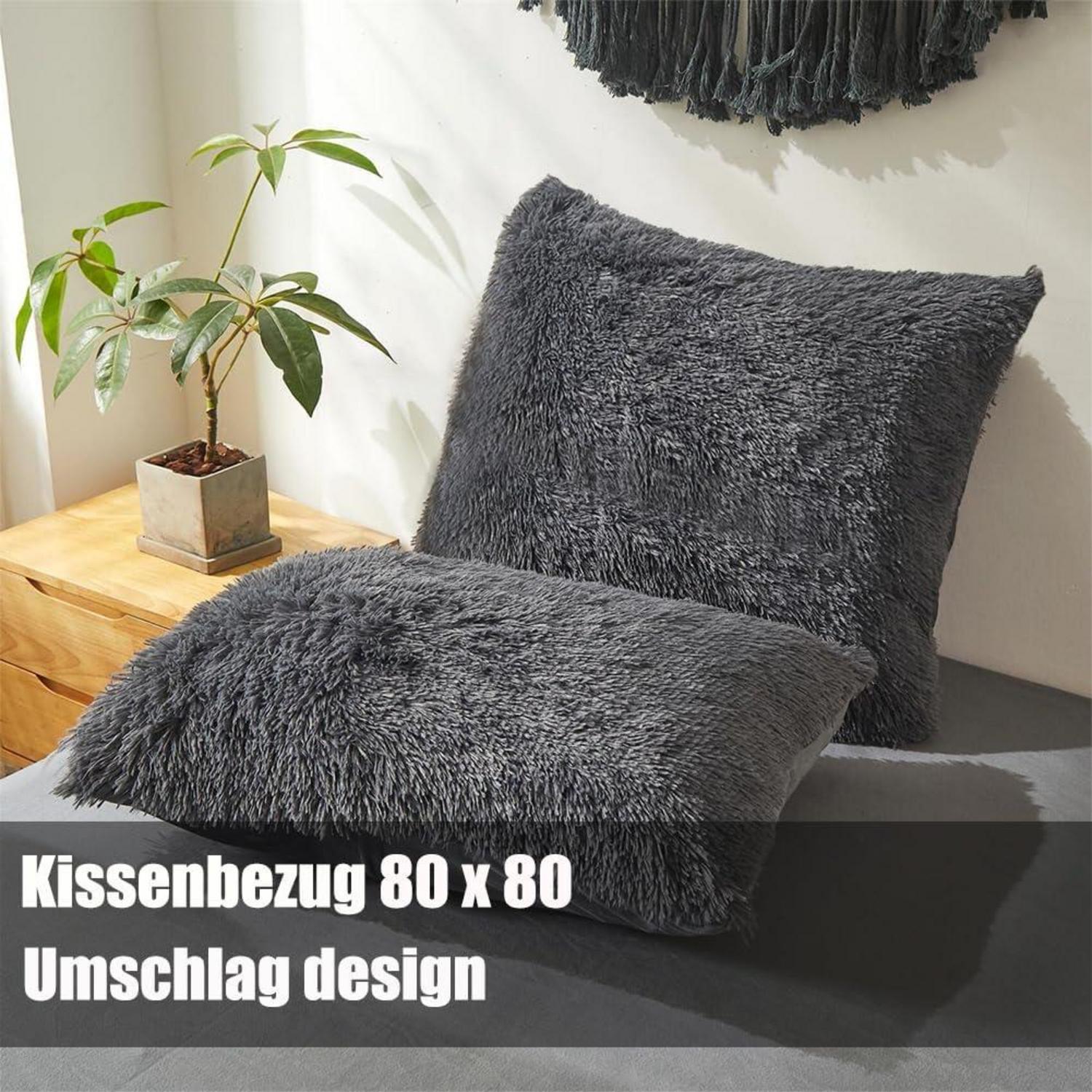 Plüsch Bettwäsche 220x240 Grau - Winter Warme Bettbezug 2 Kissenbezüge 80x80 cm