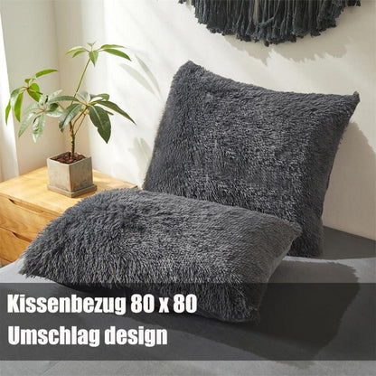 Plüsch Bettwäsche 220x240 Grau - Winter Warme Bettbezug 2 Kissenbezüge 80x80 cm