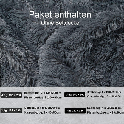 Plüsch Bettwäsche Grau Winter warme Bettbezug 220x240cm + 2x 80x80cm