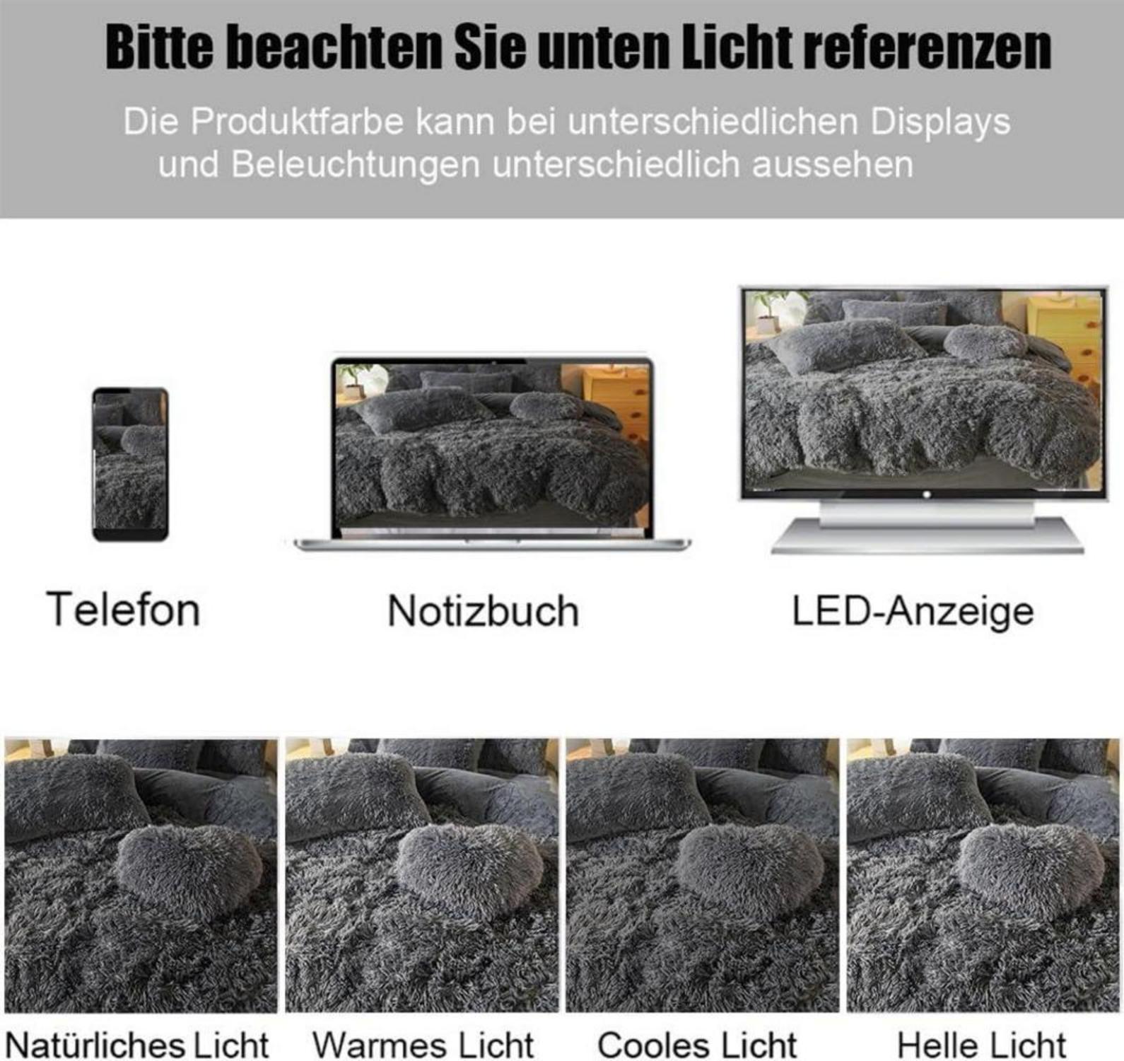 Soifox Plüsch Bettwäsche 220x240 Grau Winter Flauschig inkl. 2 Kissenbezüge