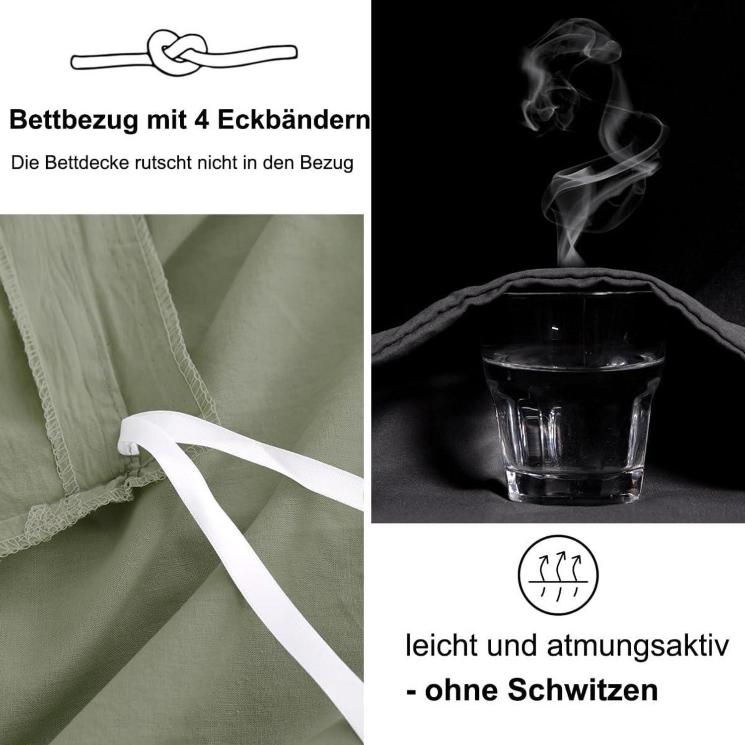Beqnat Bettwäsche 135x200 Grün 4tlg Mikrofaser Reißverschluss