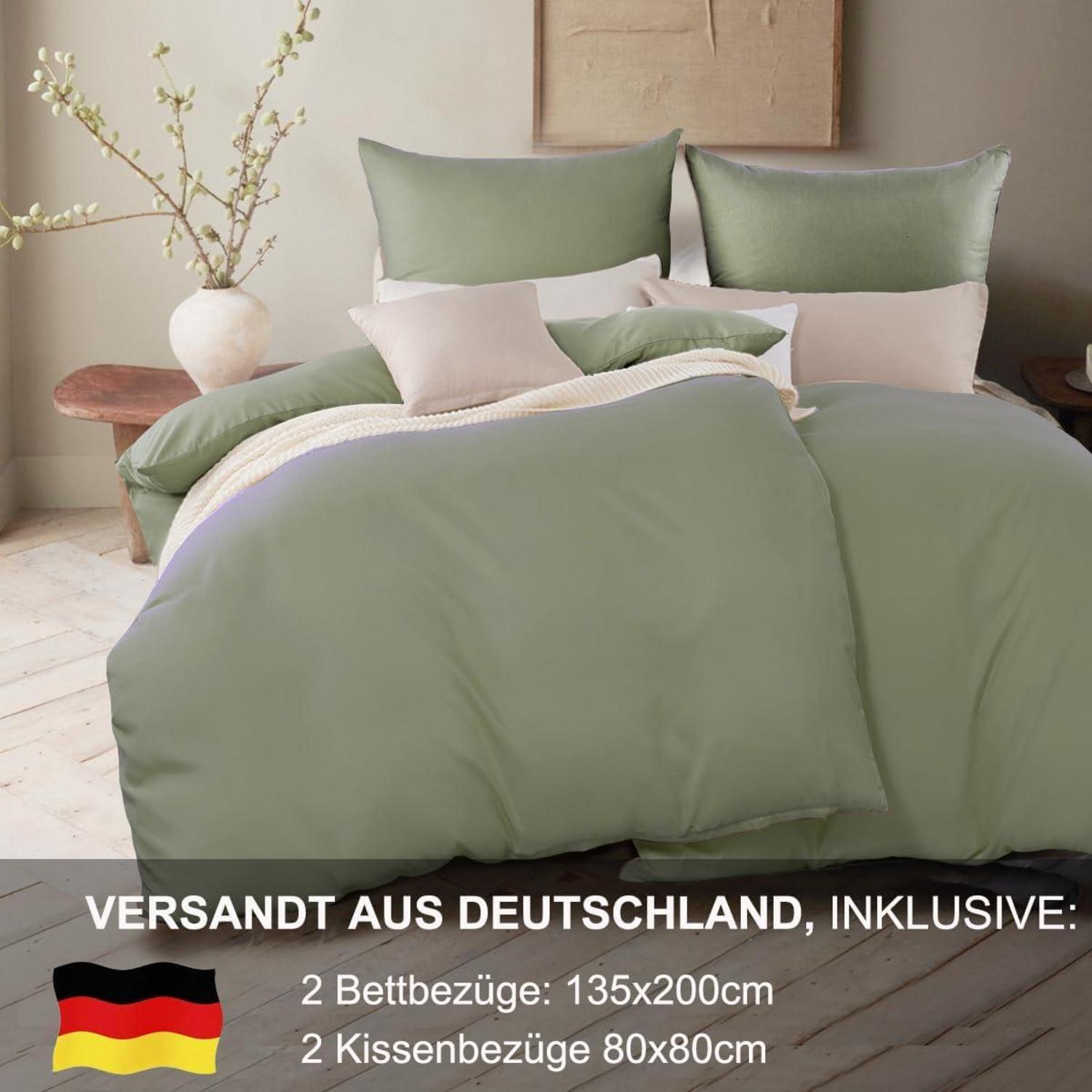 Bettwäsche 135x200 4tlg Grün Weich Set Mikrofaser Reißverschluss