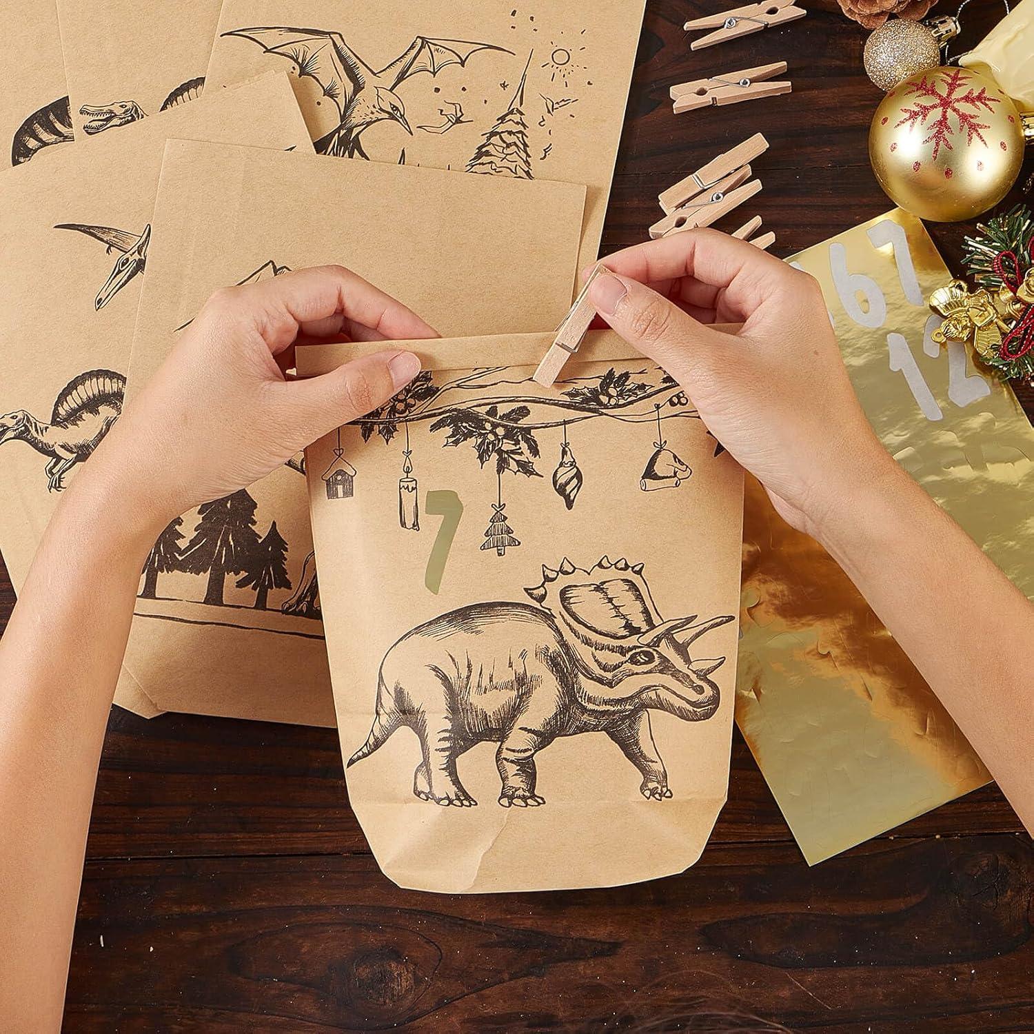 Adventskalender Tüten Dinosaurier basteln 2024 Weihnachtstüten 16x22cm