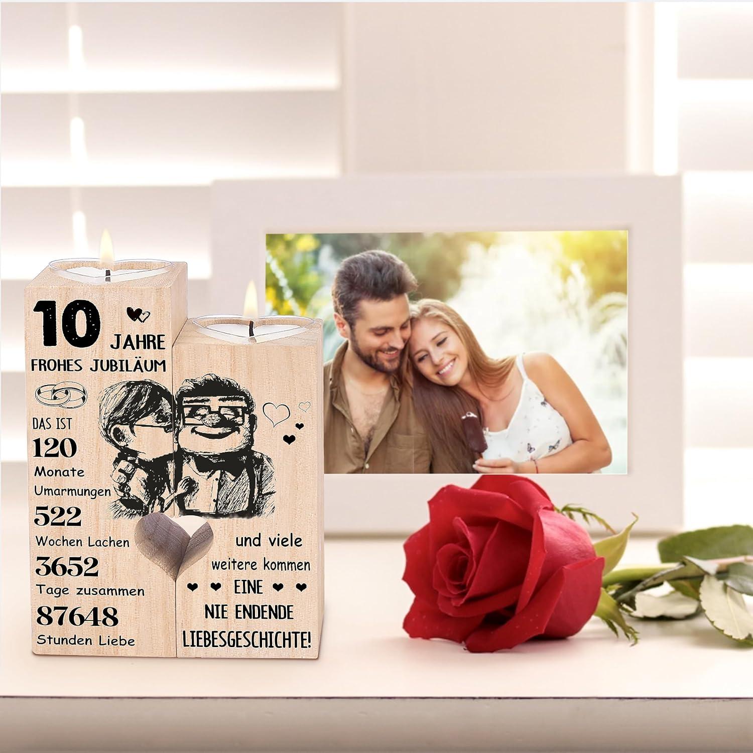 Rosenhochzeit Kerzenständer Holz Teelichthalter 10. Jahrestag