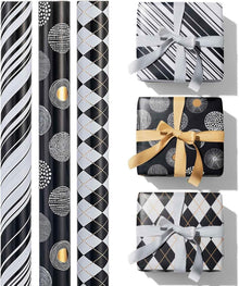 Geschenkpapier Set Schwarz Weiß 3 Rollen - Hochwertige