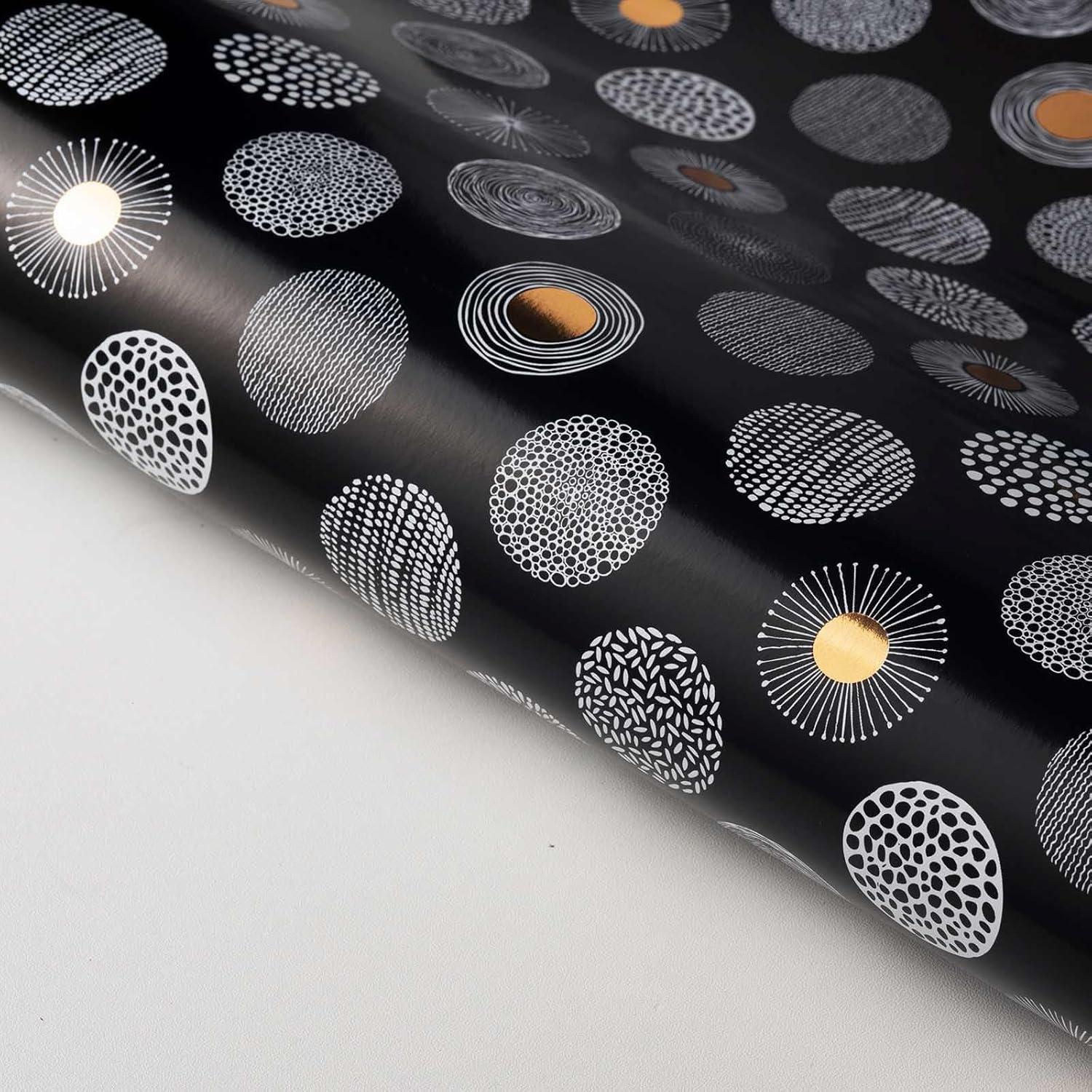 Hochwertiges Geschenkpapier Set 3 Rollen Schwarz Weiß Muster 43cm x 3m