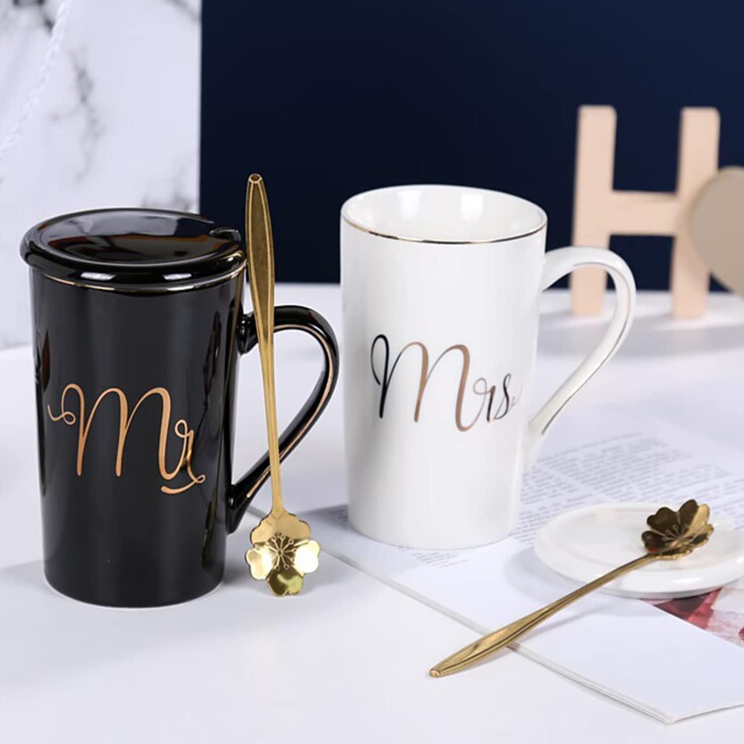 Mr und Mrs Tassen Set Keramik Schwarz Weiß Hochzeitsgeschenk