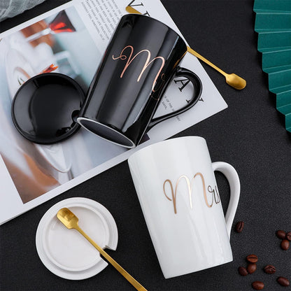 Keramik Mr und Mrs Tassen Set Schwarz Weiß 2 Stück für Hochzeit Jahrestag Verlobung Valentinstag Weihnachten