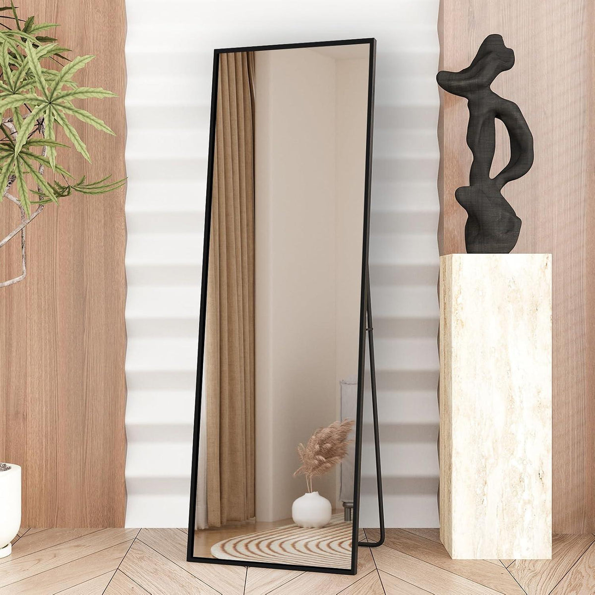 Ganzkörperspiegel 150x40cm – Freistehend, Hängend, Schwarz