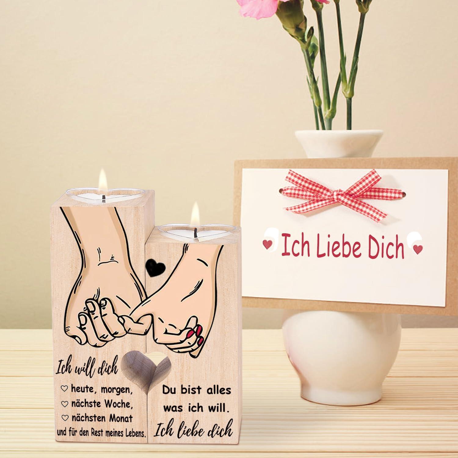 Liebevolles Holz Teelichthalter - Romantisches Geschenk für Paare