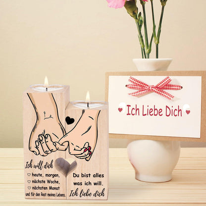 Liebevolles Holz Teelichthalter - Romantisches Geschenk für Paare