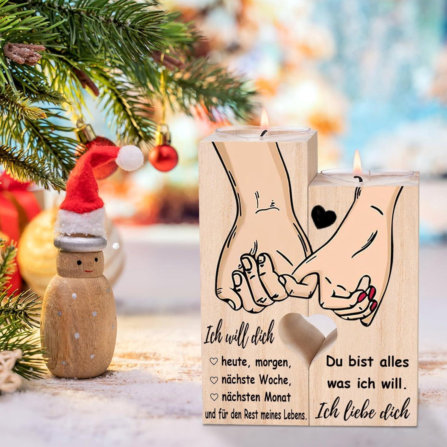 Ich Liebe Dich Geschenke Kerzenhalter für Paare Holz 10x4,5x12cm