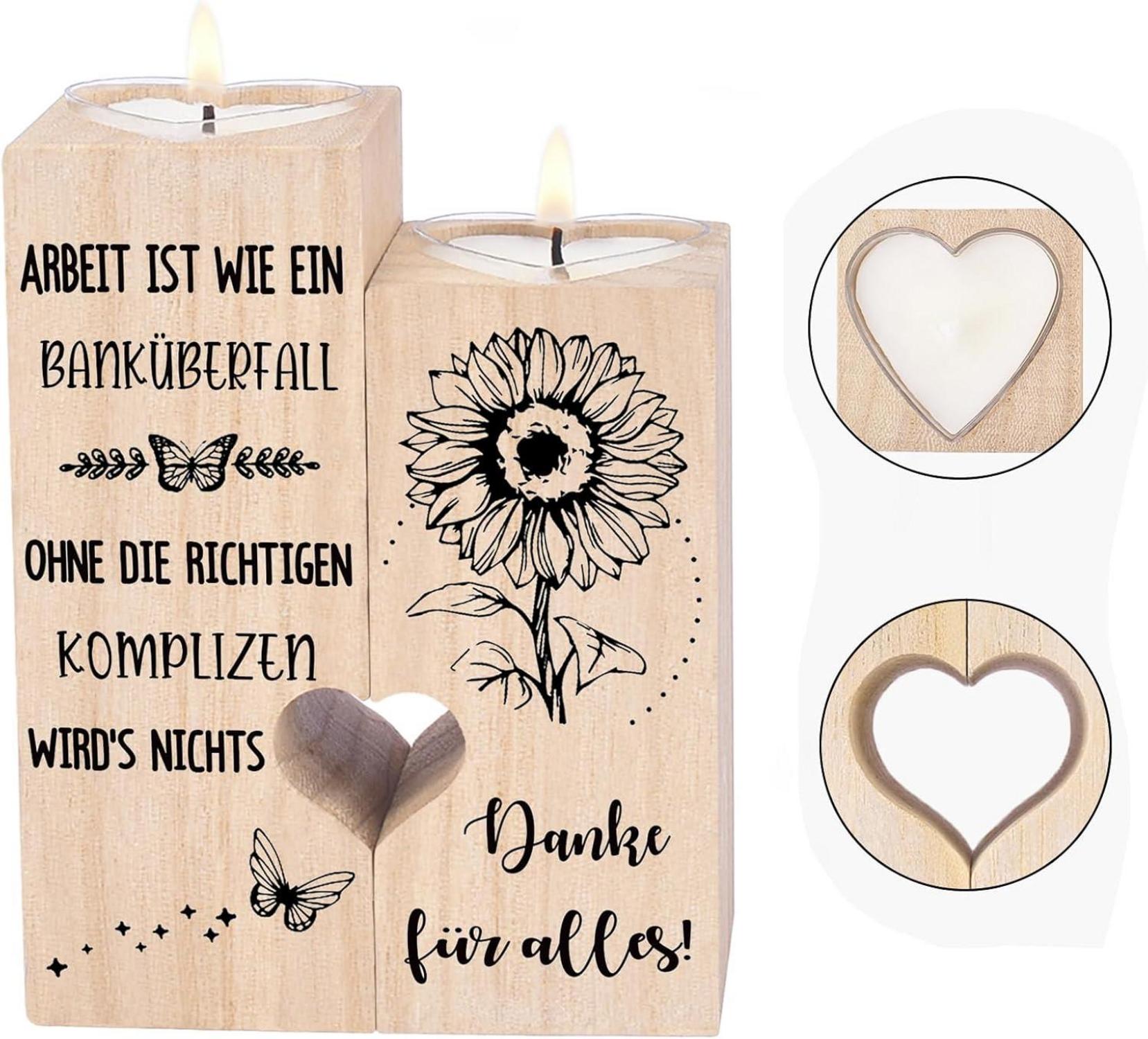 Personalisierter Kerzenhalter für beste Kollegen - Dankeschön Geschenk, Abschiedsgeschenk - Holz Teelichtständer