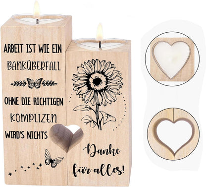 Personalisierter Kerzenhalter für beste Kollegen - Dankeschön Geschenk, Abschiedsgeschenk - Holz Teelichtständer