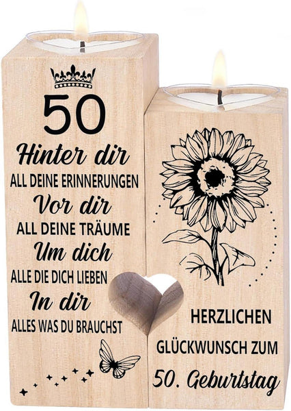 50. Geburtstag Frau Kerzenständer Holz Deko mit Teelicht – Luxus-Kollektion