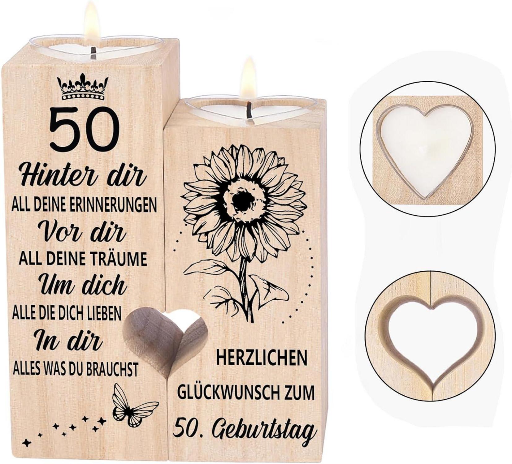 Kerzenhalter Holz 50. Geburtstag Frau Mama Schwester Freundin