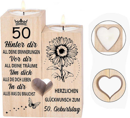 Kerzenhalter Holz 50. Geburtstag Frau Mama Schwester Freundin