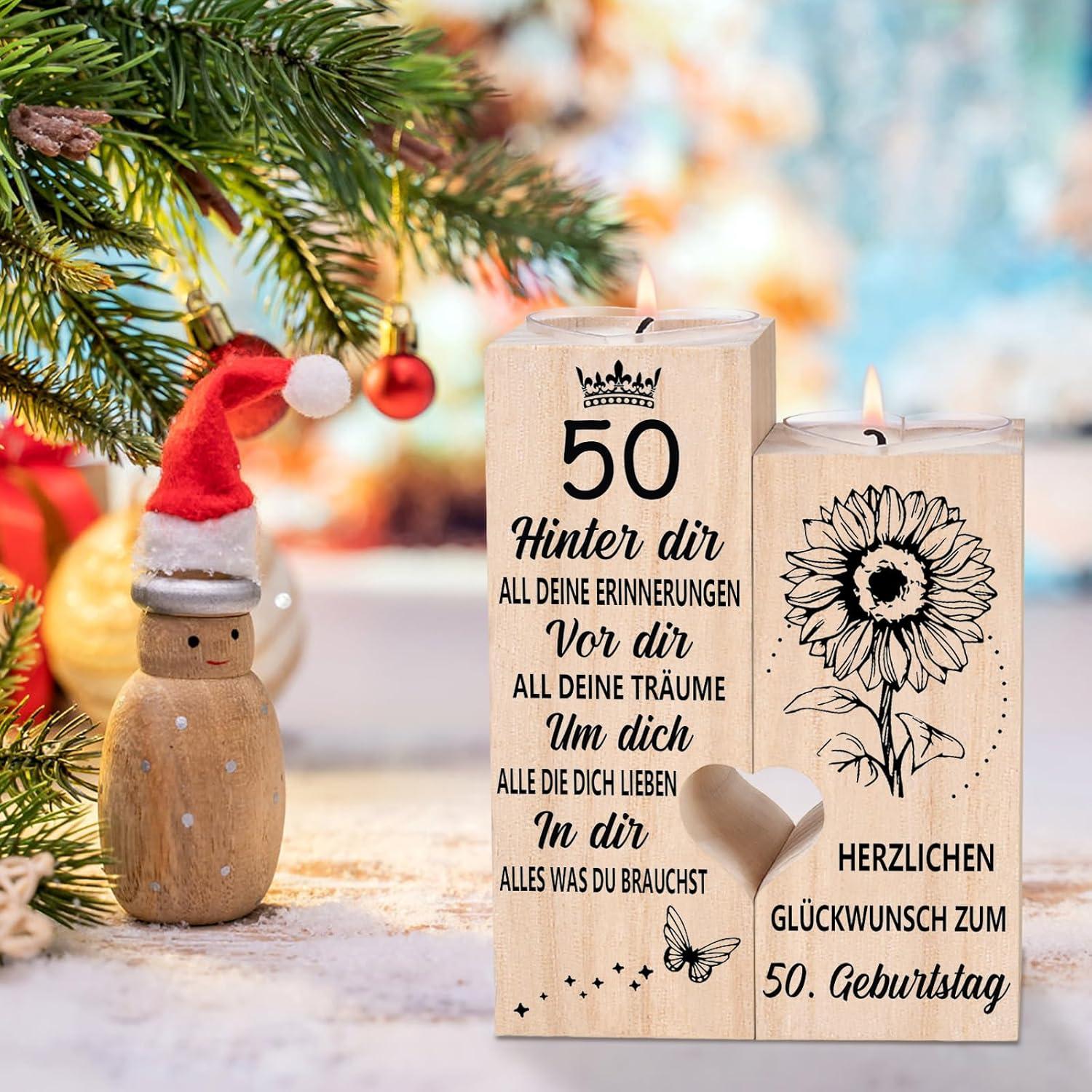 Kerzenhalter 50. Geburtstag Frau Deko Geschenk Schwester Mama
