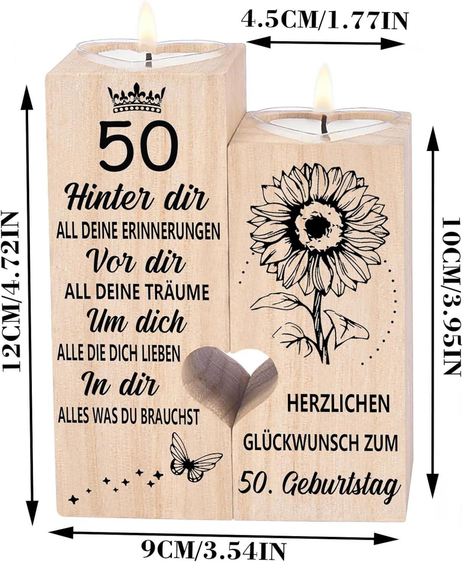 Kerzenhalter Holz 50. Geburtstag Frau Geschenkidee Deko 10 cm