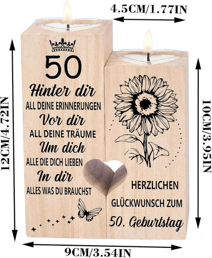 Kerzenhalter Holz 50. Geburtstag Frau Geschenkidee Deko 10 cm