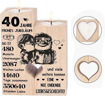 Rubinhochzeit Kerzenhalter Holz Geschenk Paare Eltern 10x4,5x12cm