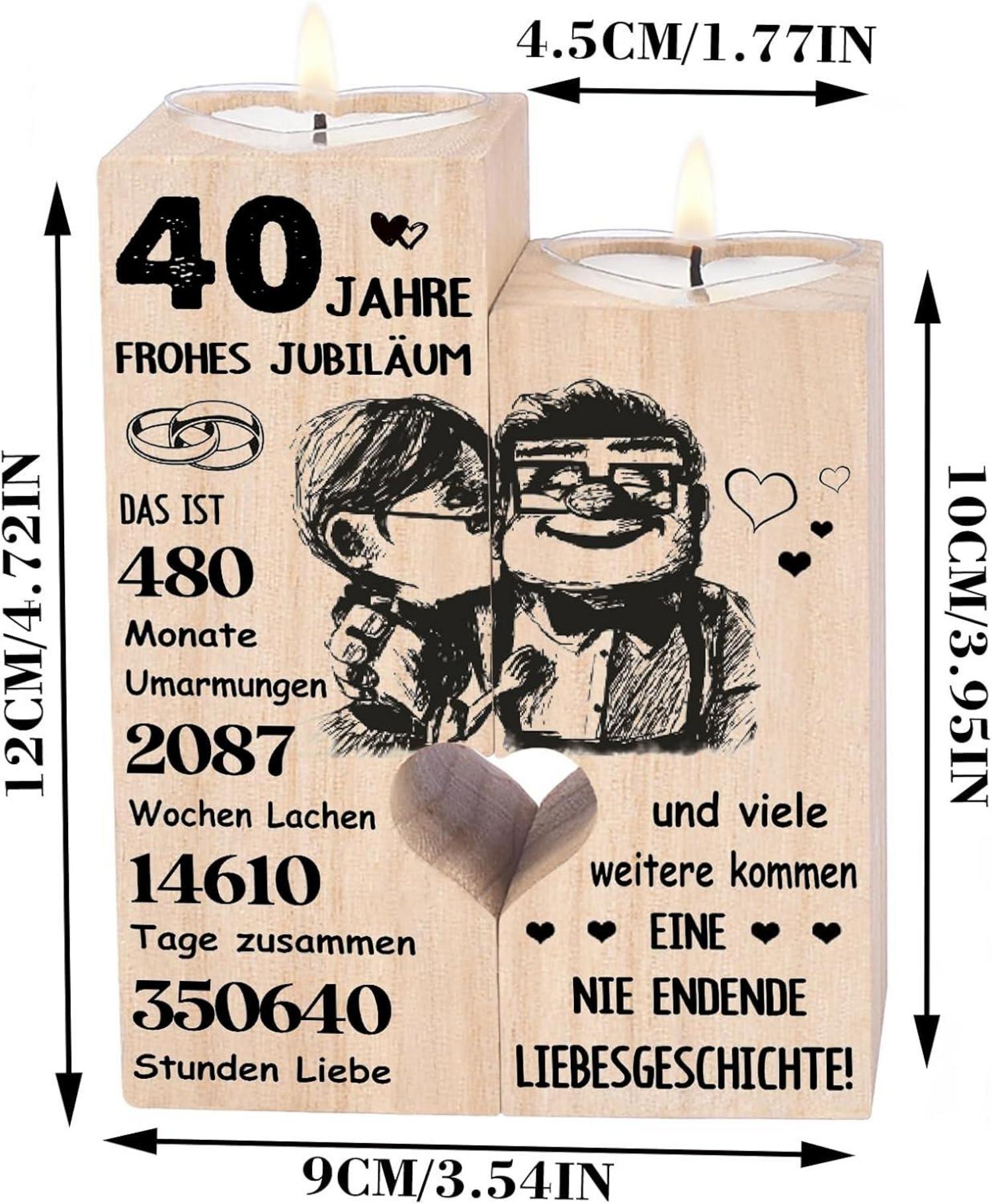 Rubinhochzeit Kerzenhalter Holz Geschenk Paare Eltern 10x4,5x12cm