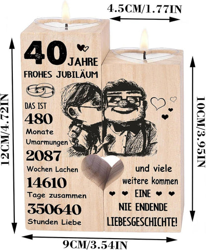 Rubinhochzeit Kerzenhalter Holz Geschenk Paare Eltern 10x4,5x12cm