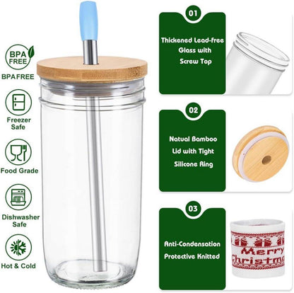 Bubble Tea Becher Set 24oz mit Bambusdeckel und Strohhalm