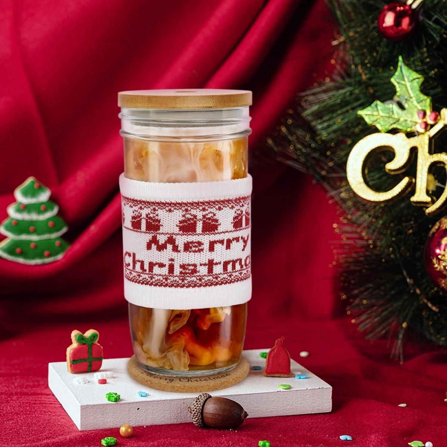 Bubble Tea Becher 24oz mit Bambusdeckel, Strohhalm, Untersetzer