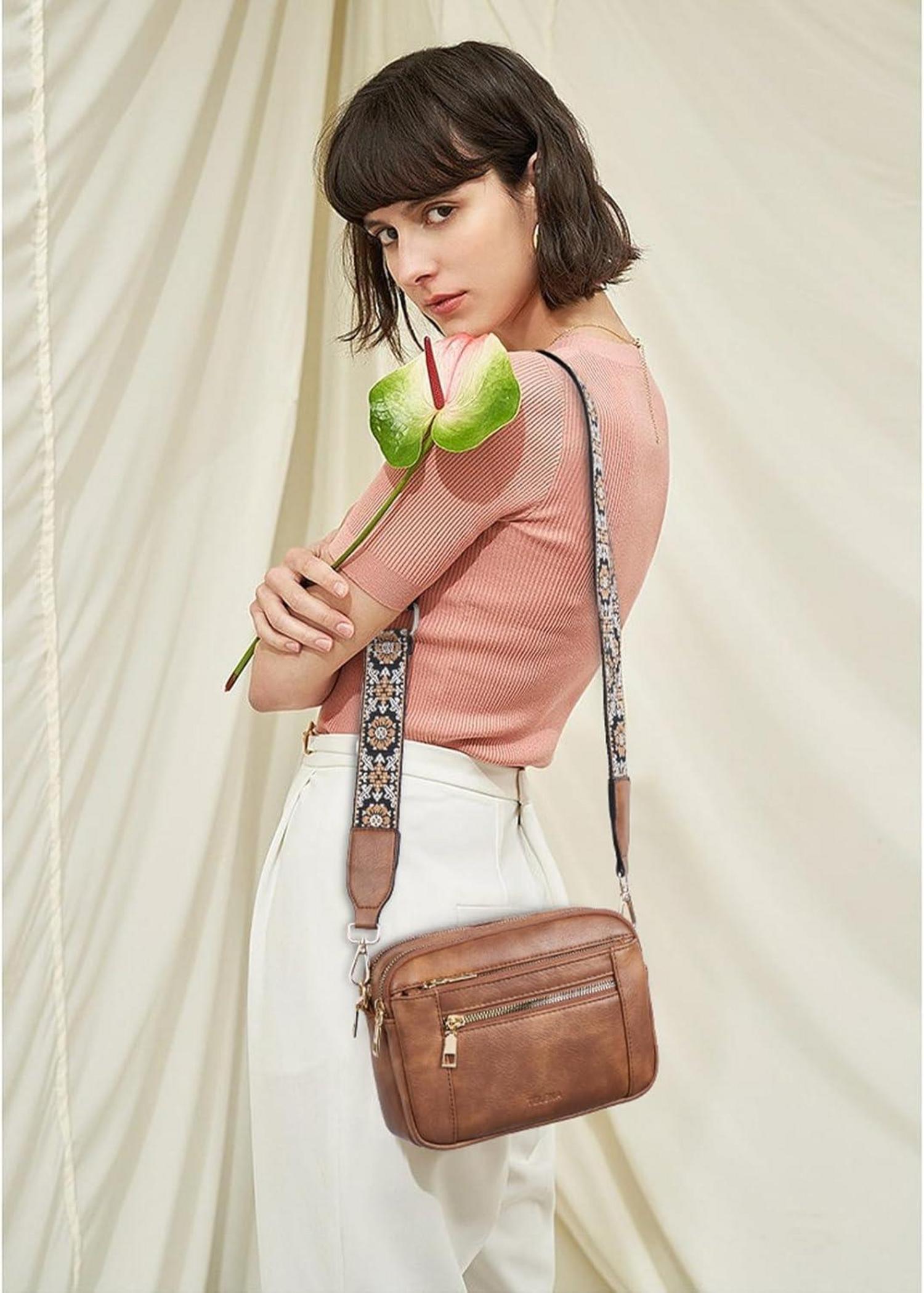 Telena Damen PU Leder Crossbody Tasche mit verstellbarem