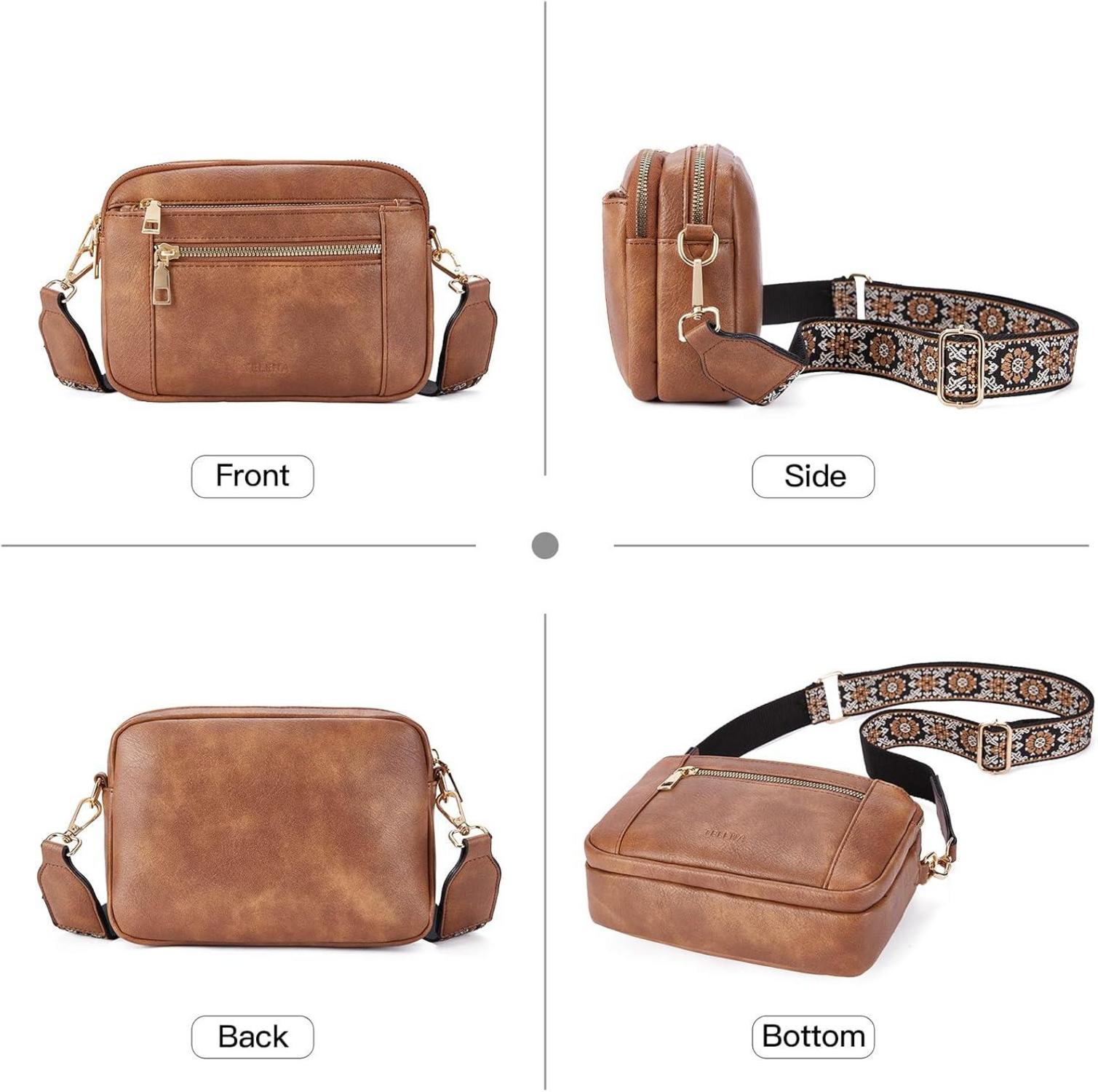 Damen Crossbody Bag PU Leder Umhängetasche verstellbarer Riemen