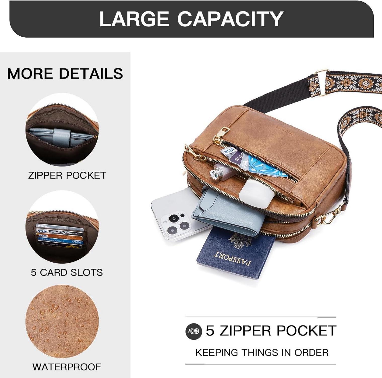 Telena Damen Crossbody Bag aus PU Leder, Trendige Umhängetasche mit Verstellbarem Riemen