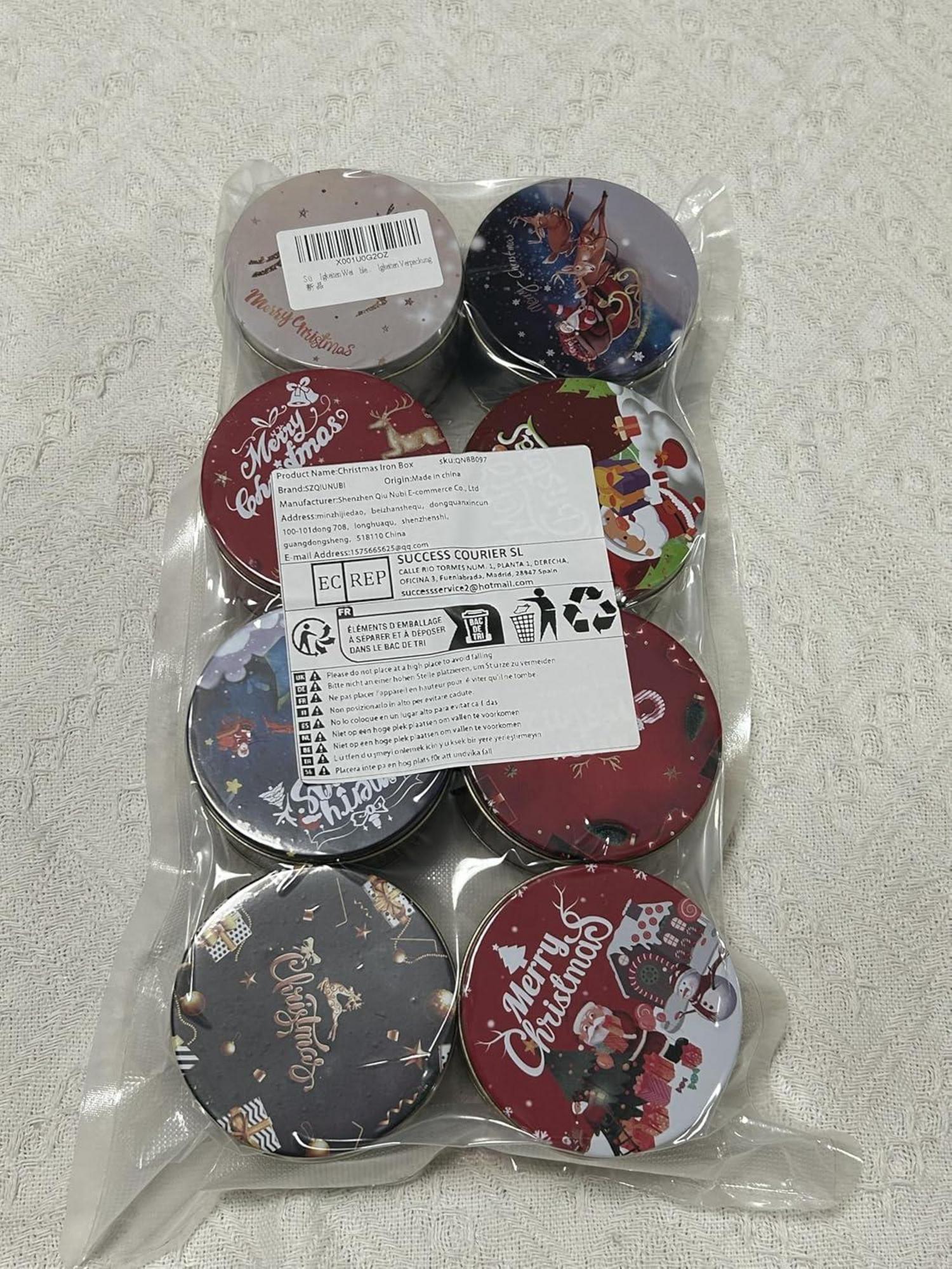 Weihnachtsmann Süßigkeiten Aufbewahrungsbox 8er Set Weißblech Metall Keksdose