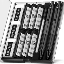 Schwarze Metall Druckbleistifte Set mit Minen und Radiergummis